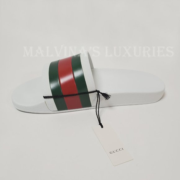 GUCCI SHOES MENS PURSUIT WHITE RUBBER SLIDE SANDAL w WEB DETAIL sz 9G 9.5 US - Picture 9 of 15